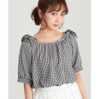 マジェスティックレゴン(MAJESTIC LEGON)のトップス MAJESTIC LEGON  ギンガムチェック レディース 黒 半袖(Tシャツ(半袖/袖なし))