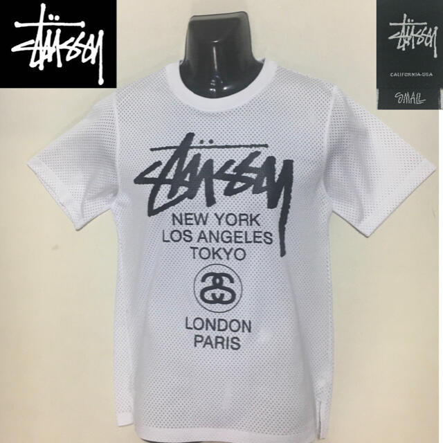 STUSSY(ステューシー)のステューシー ワールドツアー メッシュ Tシャツ TEE ホワイト Sサイズ  メンズのトップス(Tシャツ/カットソー(半袖/袖なし))の商品写真
