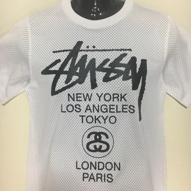 STUSSY(ステューシー)のステューシー ワールドツアー メッシュ Tシャツ TEE ホワイト Sサイズ  メンズのトップス(Tシャツ/カットソー(半袖/袖なし))の商品写真