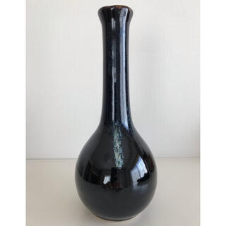 陶器　花瓶　黒釉　インテリア(花瓶)