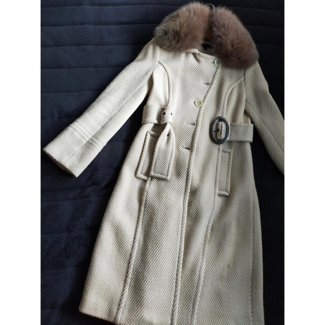 羊毛 ファー(茶色＋白色) コート アイボリー