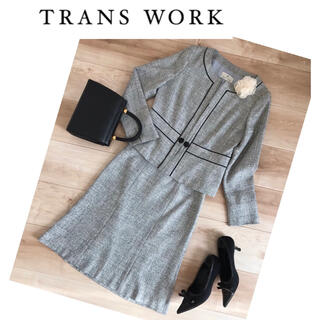 トランスワーク(TRANS WORK)の美品　トランスワーク　ツイード調　セレモニースーツ　グレー　L(スーツ)