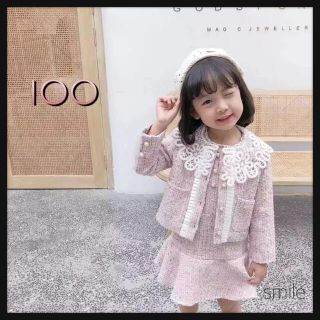 新品 ♡ ツィード風 フォーマル ワンピース 入園式 ピンク 100(ドレス/フォーマル)
