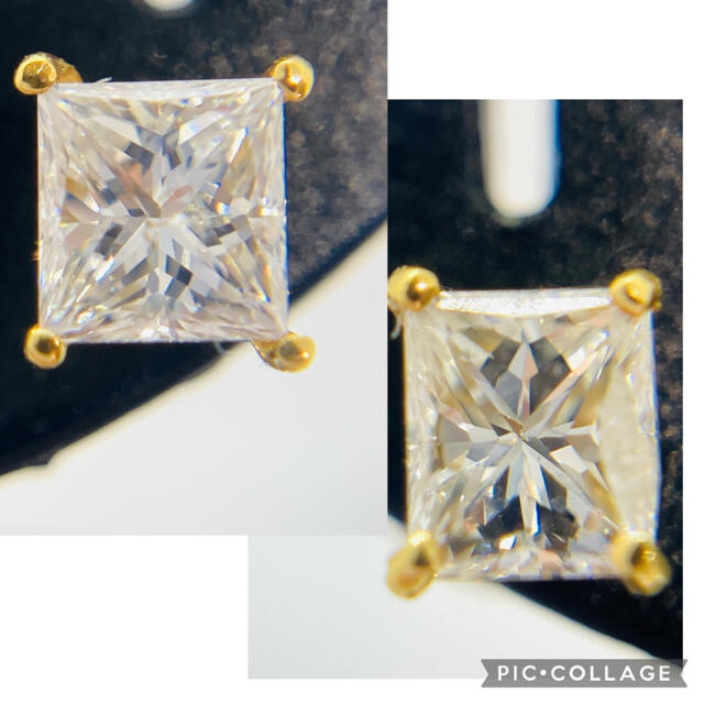 新品 K18 プリンセスカット ダイヤモンド ピアス D:0.659ct