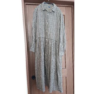 ネストローブ(nest Robe)の【ichi】ブロックチェックロングシャツワンピースベージュ×ブラック リネン混(ロングワンピース/マキシワンピース)