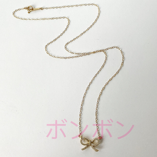 K18YG　ダイヤモンド　リボンモチーフ　ネックレス レディースのアクセサリー(ネックレス)の商品写真