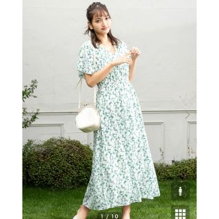 フィフス(fifth)の【Mサイズ】カシュクールフラワーワンピース(グリーン)(ロングワンピース/マキシワンピース)