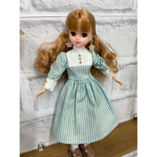 リカちゃん服 ｼﾏｼﾏ水色ワンピース(その他)