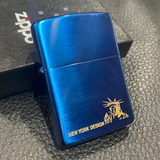 ジッポー(ZIPPO)の【ZIPPO】NEW YORK DESIGN 自由の女神 ブルー 光沢 箱付き(タバコグッズ)