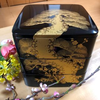 重箱、三段重箱　黒松　木乾(弁当用品)