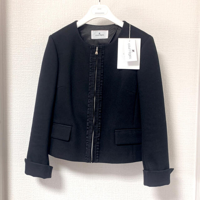 Courreges(クレージュ)のクレージュ❤️新品❤️グログランリボン飾りセレモニージャケット黒38 レディースのジャケット/アウター(ノーカラージャケット)の商品写真