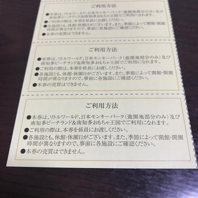 【名鉄株主優待券】4枚　モンキーパーク、リトルワールド、南知多ビーチランド チケットの優待券/割引券(その他)の商品写真