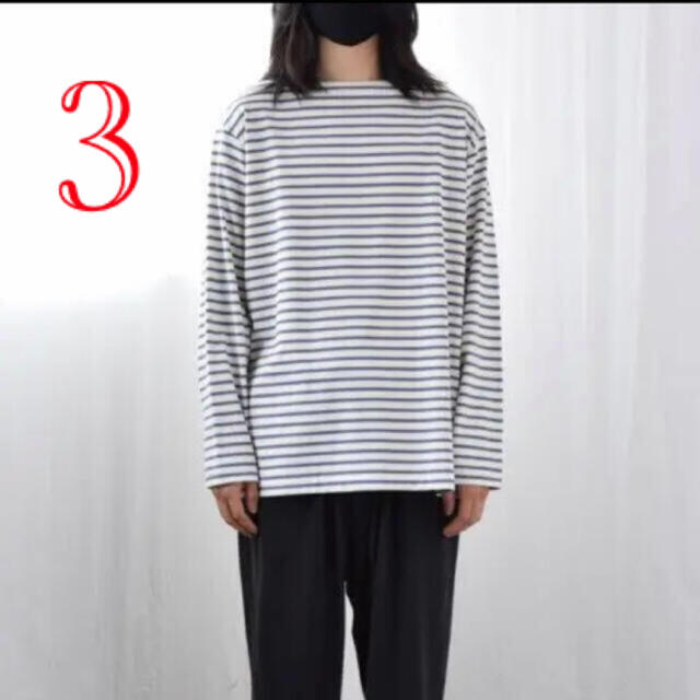 3 comoli 21ss BORDER BOAT NECK ボーダー