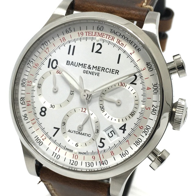 BAUME&MERCIER(ボームエメルシエ)のボーム＆メルシエ Baume & Mercier ケープランド MOA10000 裏スケ クロノグラフ 自動巻き 腕時計 SS シルバー シルバー×ブラウン メンズの時計(腕時計(アナログ))の商品写真