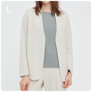 ユニクロ(UNIQLO)の新品・未使用!!【Ｌ】ユニクロ/ストレッチダブルフェイスジャケット/ナチュラル(ノーカラージャケット)