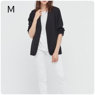 ユニクロ(UNIQLO)の新品・未使用!!【Ｍ】ユニクロ/ストレッチダブルフェイスジャケット/ブラック(ノーカラージャケット)