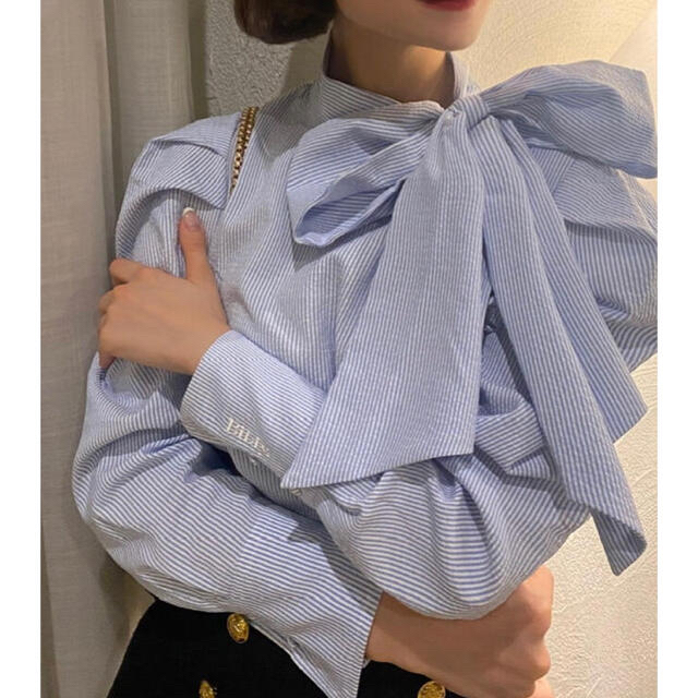 bibiy ribbon cuffs blouse.綿100％透け感