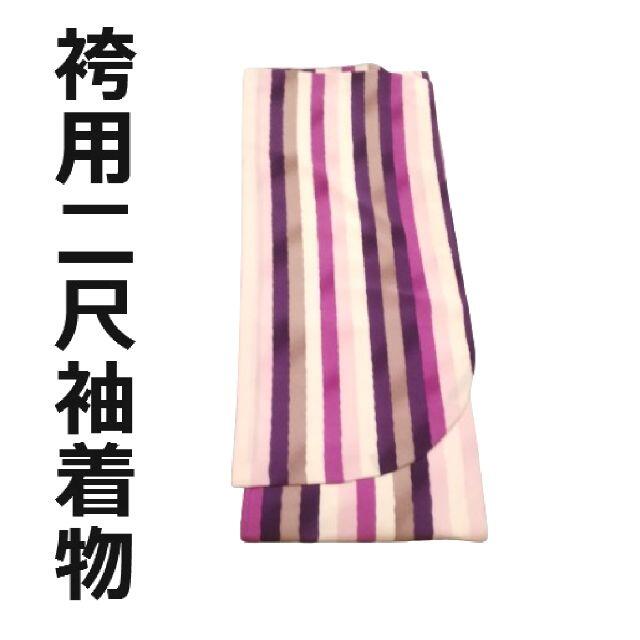 袴用二尺袖着物・長襦袢セット 紫白縞柄 小振袖 袴用 卒業式 謝恩会 hj028