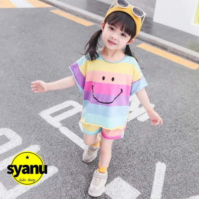 キッズ レインボーセットアップ 韓国子供服 Tシャツ ショートパンツ 夏物 キッズ/ベビー/マタニティのキッズ服女の子用(90cm~)(Tシャツ/カットソー)の商品写真