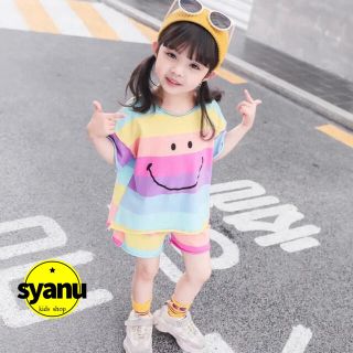 キッズ レインボーセットアップ 韓国子供服 Tシャツ ショートパンツ 夏物(Tシャツ/カットソー)