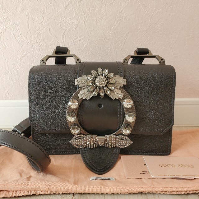 激安本物 miumiu レザー│極美品 マドラス ジュエル ショルダーバッグ