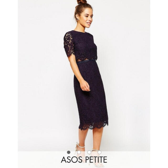 asos(エイソス)のダークパープルレース　ペンシルミディワンピース　ドレス　新品　結婚式　パーティー レディースのフォーマル/ドレス(ミディアムドレス)の商品写真