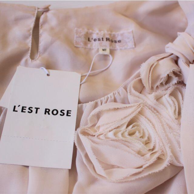 L'EST ROSE(レストローズ)の新品★L'EST ROSEベージュシフォン薔薇ドレープドレスMT レディースのフォーマル/ドレス(ミディアムドレス)の商品写真