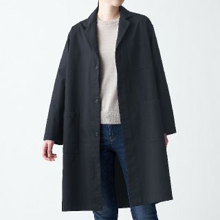 ムジルシリョウヒン(MUJI (無印良品))の【新品】  無印良品 インド綿デニムコート 男女兼用／Ｓ～Ｍ／黒 (ステンカラーコート)