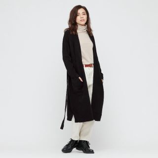 ユニクロ(UNIQLO)の新品タグ付き ユニクロ スフレヤーンベルテッドロングニットコート ブラック(ニットコート)