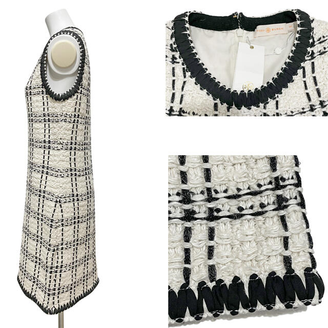 激安大特価!】 Tory Burch - 新品トリーバーチ ツイードワンピース 白 長期在庫品 新品 トリーバーチ ワンピース ひざ丈ワンピース