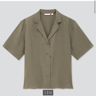 ユニクロ(UNIQLO)の未使用UNIQLO リネンブレンド オープンカラーシャツ オリーブ カーキ 半袖(シャツ/ブラウス(半袖/袖なし))