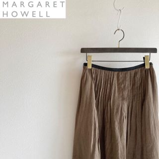 マーガレットハウエル(MARGARET HOWELL)のマーガレットハウエル リネン ピンタック フレア スカート Ⅰ ブラウン(ひざ丈スカート)