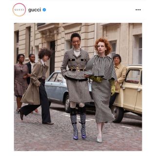 グッチ(Gucci)の2019 グッチ　ツイード  千鳥格子　チェック　スカート　黒　白(ひざ丈スカート)