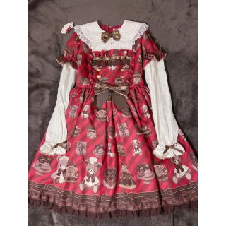 アンジェリックプリティー(Angelic Pretty)のangelic pretty Bear’s Chocolaterie赤ワンピース(ひざ丈ワンピース)