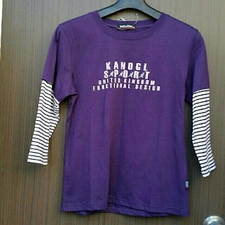 KANGOL ロゴミス 七分丈Tシャツ　紫+紫白ストライプ　LLサイズ(Tシャツ(長袖/七分))