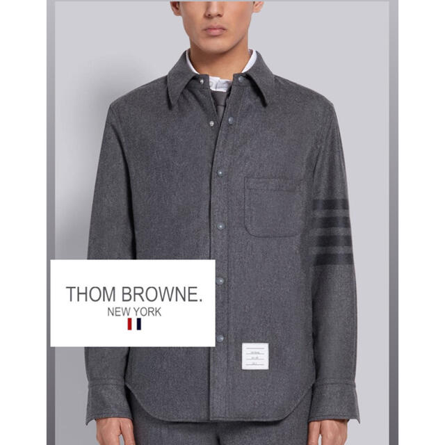 THOM BROWNE(トムブラウン)のトムブラウン ミディアムグレー ウールカシミア　シャツジャケット メンズのトップス(シャツ)の商品写真