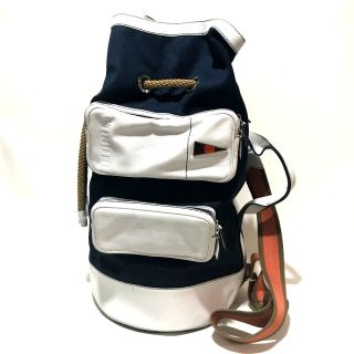 ロエベ(LOEWE)のロエベ LOEWE 巾着 フリンジ 2WAY ショルダーバッグ ハンドバッグ キャンバス/レザー ネイビー ネイビー×ホワイト×ブラウン(ハンドバッグ)