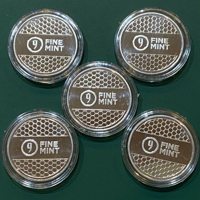 【純銀】1オンス銀インゴット5枚セット(9fine mint)