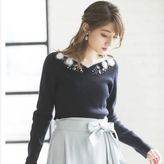 トッコ(tocco)のtocco ♡ ファーポン×フラワー刺繍リブニットプルオーバー(ニット/セーター)