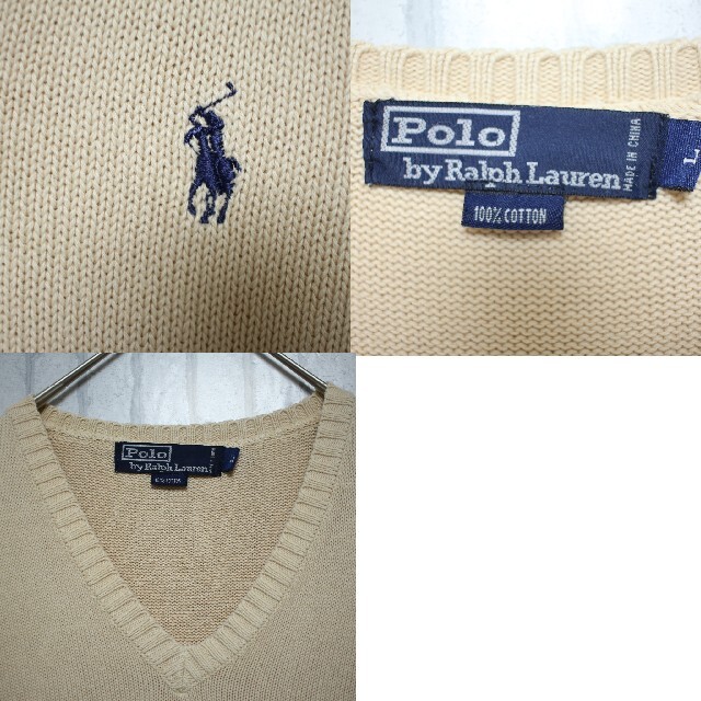 POLO RALPH LAUREN(ポロラルフローレン)の90s ポロラルフローレン　ベージュ　ニットベスト　ヴィンテージ　Vネック メンズのトップス(ベスト)の商品写真