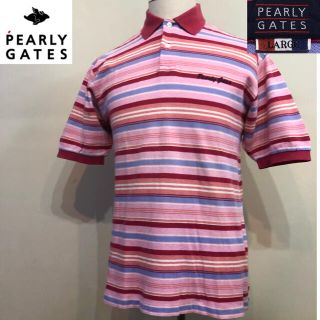 パーリーゲイツ(PEARLY GATES)のパーリーゲイツ ゴルフ ポロシャツ ピンク ボーダー 日本製 Lサイズ(ウエア)