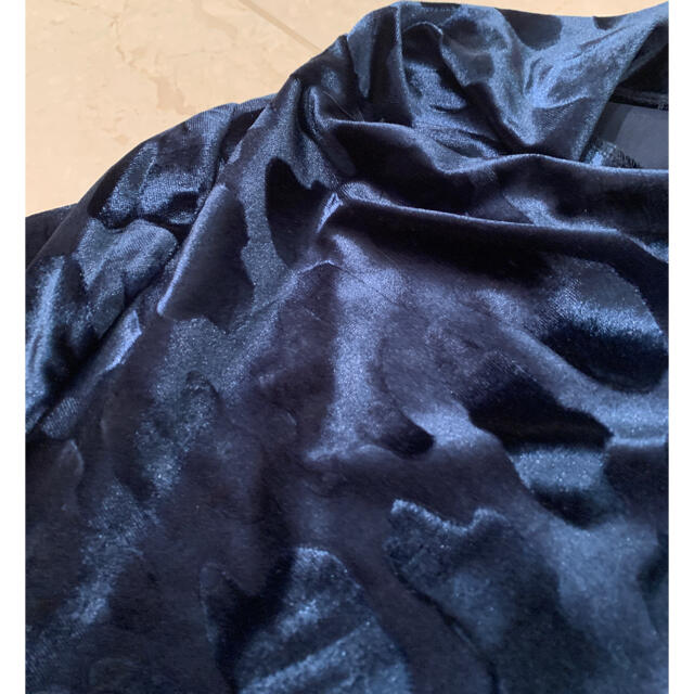 専用♡新品NYブランド ダークブルーの光沢ベルベットが麗しいドレープカットソー レディースのトップス(カットソー(長袖/七分))の商品写真