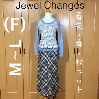 ジュエルチェンジズ(Jewel Changes)の【一度使用】 意外と大人っぽい 上質ラッセルレース重ね ニット ブルー 春 秋(ニット/セーター)