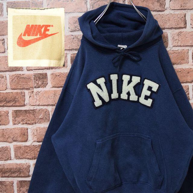 NIKE 銀タグ 90s スウェットパーカー ビッグスウッシュ XL  ネイビー