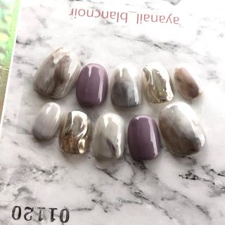 1120 シンプル　ラベンダー　大理石　ホワイト　グレー　ジェルネイル　nail