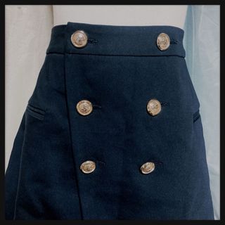 ꒰ZARA BASIC꒱ハイウエスト ゴールドボタン ミニスカート濃紺色ボトムス(その他)