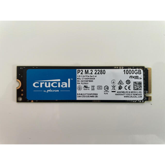 crucial ssd m2 1TB 中古 スマホ/家電/カメラのPC/タブレット(PCパーツ)の商品写真