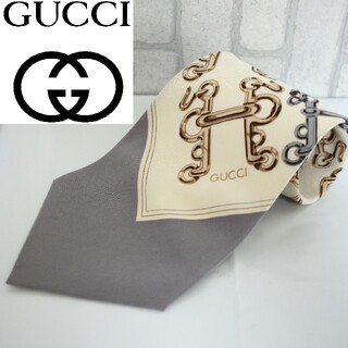 グッチ(Gucci)のグッチ　GUCCI シルクネクタイ　総柄　チェーン柄　スカーフ柄　イタリア製(ネクタイ)