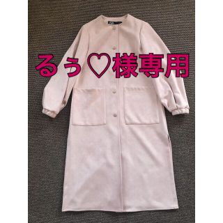 ザラ(ZARA)のエコスエード　ノーカラーコート  ピンク(スプリングコート)