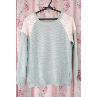 グローブ(grove)の【美品】ミントグリーンのニット　可愛いレース　レディース　女性用　白　グリーン(ニット/セーター)